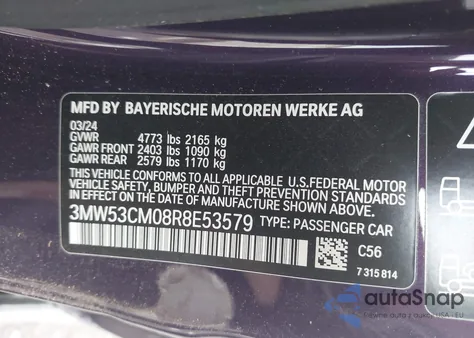 2024 BMW M240 I xDrive from USA, damaged, VIN 3MW53CM08R8E53579